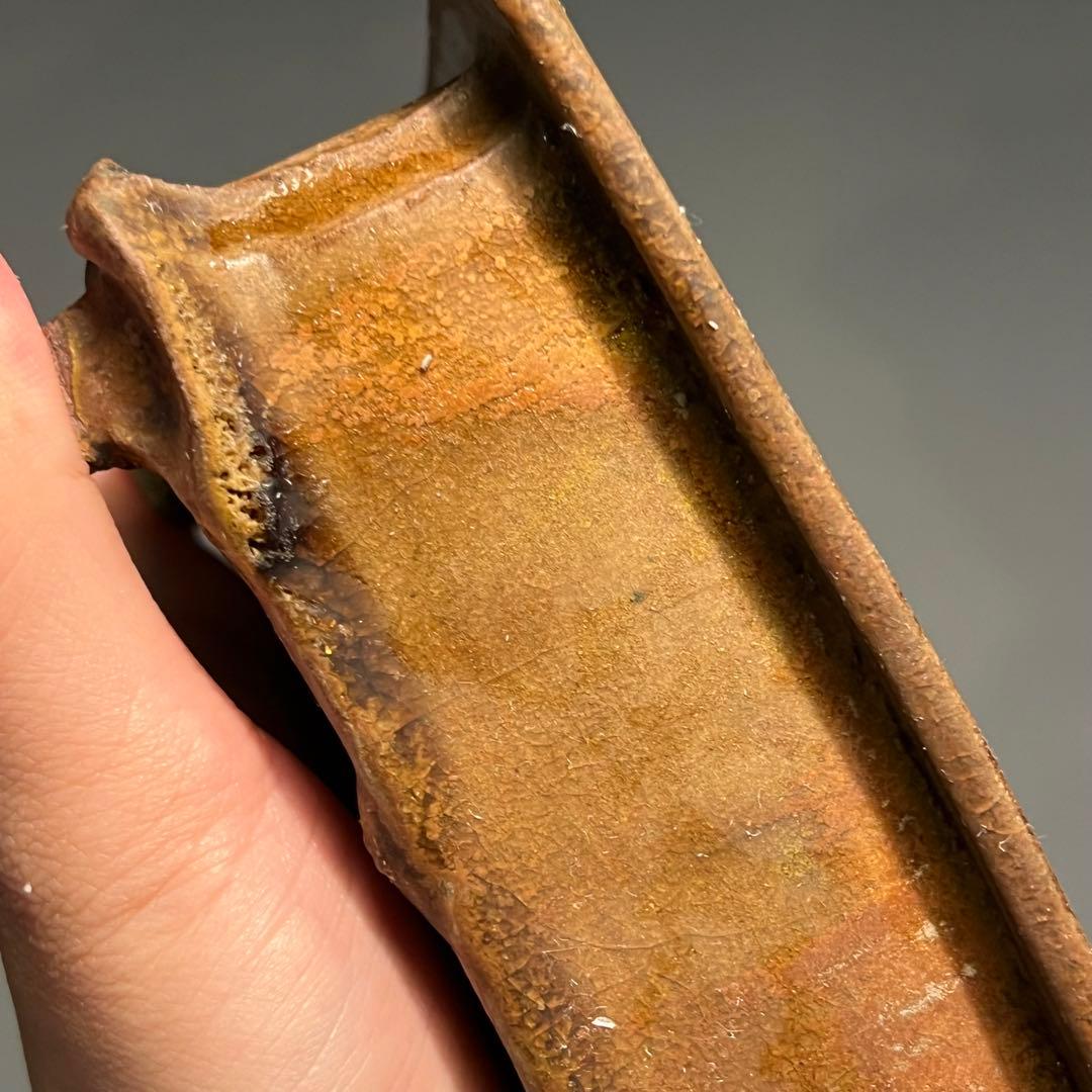 716.日本古鉢 飴釉長方鉢 盆栽鉢 植木鉢 13.6*10.8*5.2cm