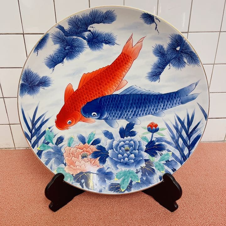 有田焼 峯山作 皿 飾り皿 大皿 鯉鱼 - メルカリ