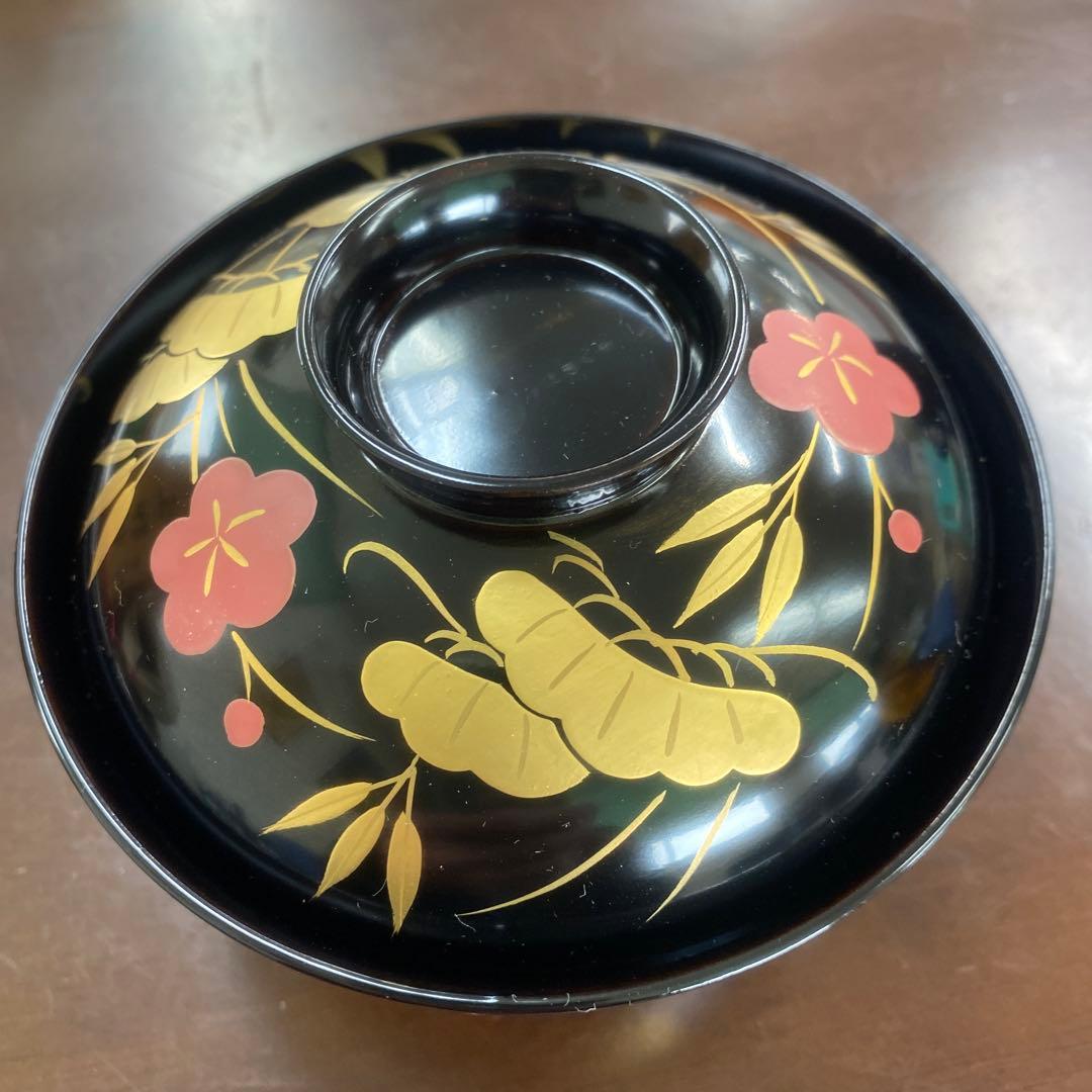 漆器 椀 黒地 金赤花柄