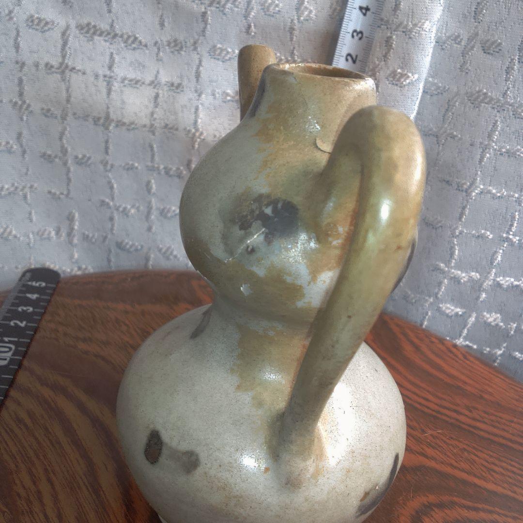 骨董6手作り陶器壺、二重ボディ