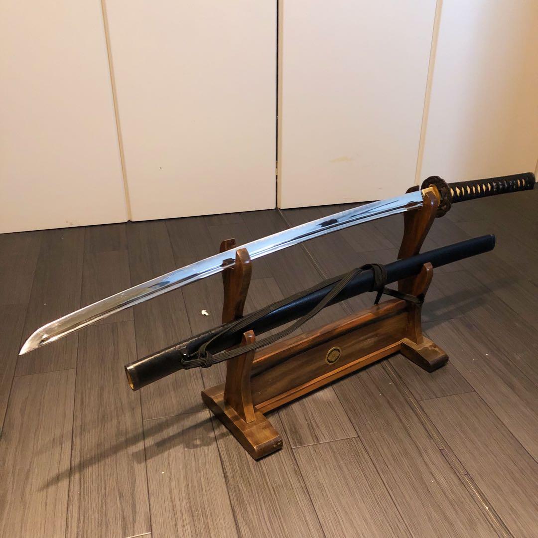 高級模造刀　居合刀　樋入り刀身　黒拵え　亜合金刀身