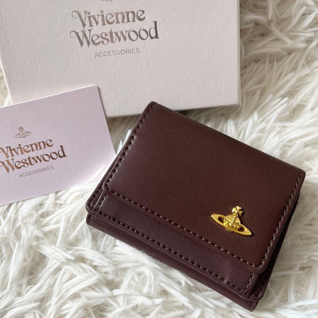 未使用】 ヴィヴィアンウエストウッド ブラウン レザー 三つ折り財布