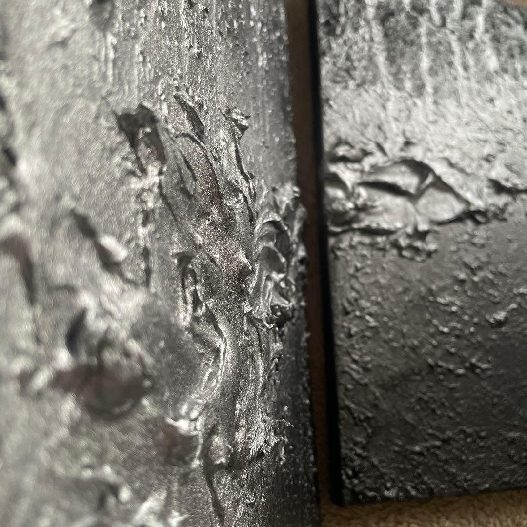 黒×シルバーの荒々しいストリート風テクスチャーアート 2枚組 F3