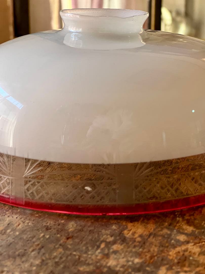 大正ロマン 切子縁赤電笠 和ガラス 灯り 照明 アンティーク 古道具