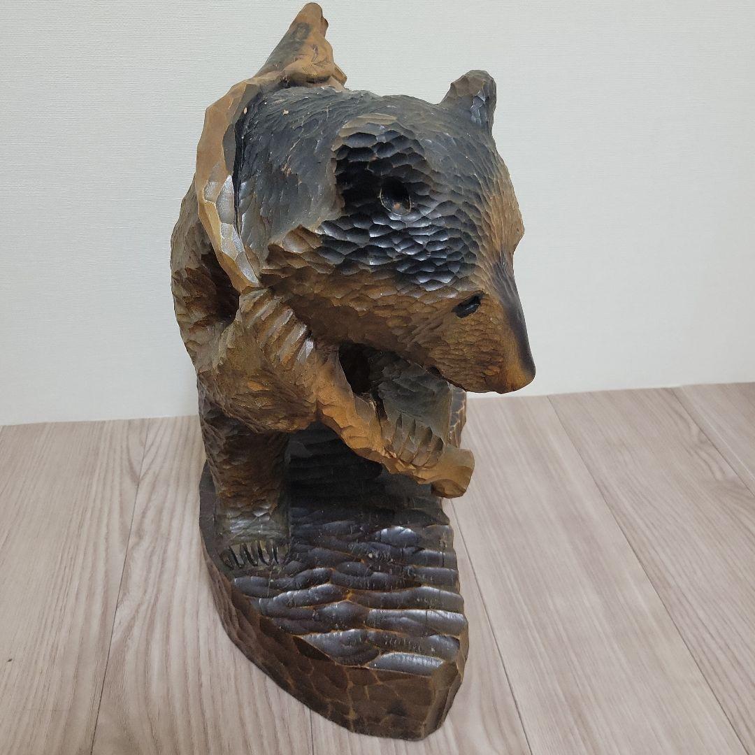 木製 鮭 背負い 熊 背負い熊 置物 木彫り 熊マスク／壁掛け／木彫りの