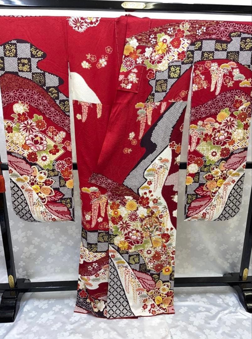 梅乃【159】正絹 振袖 セット 前撮り 成人式 撮影 紅型 青緑 大人 古典