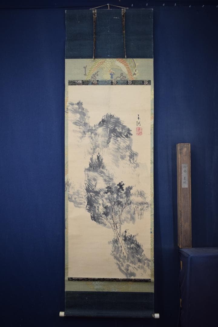 真作】春木南湖/山水人物図/山水幽居図/掛軸☆宝船☆Y-