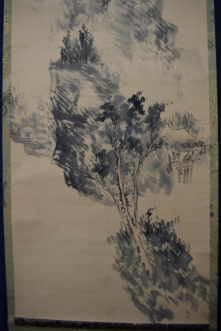 真作】春木南湖/山水人物図/山水幽居図/掛軸☆宝船☆Y-