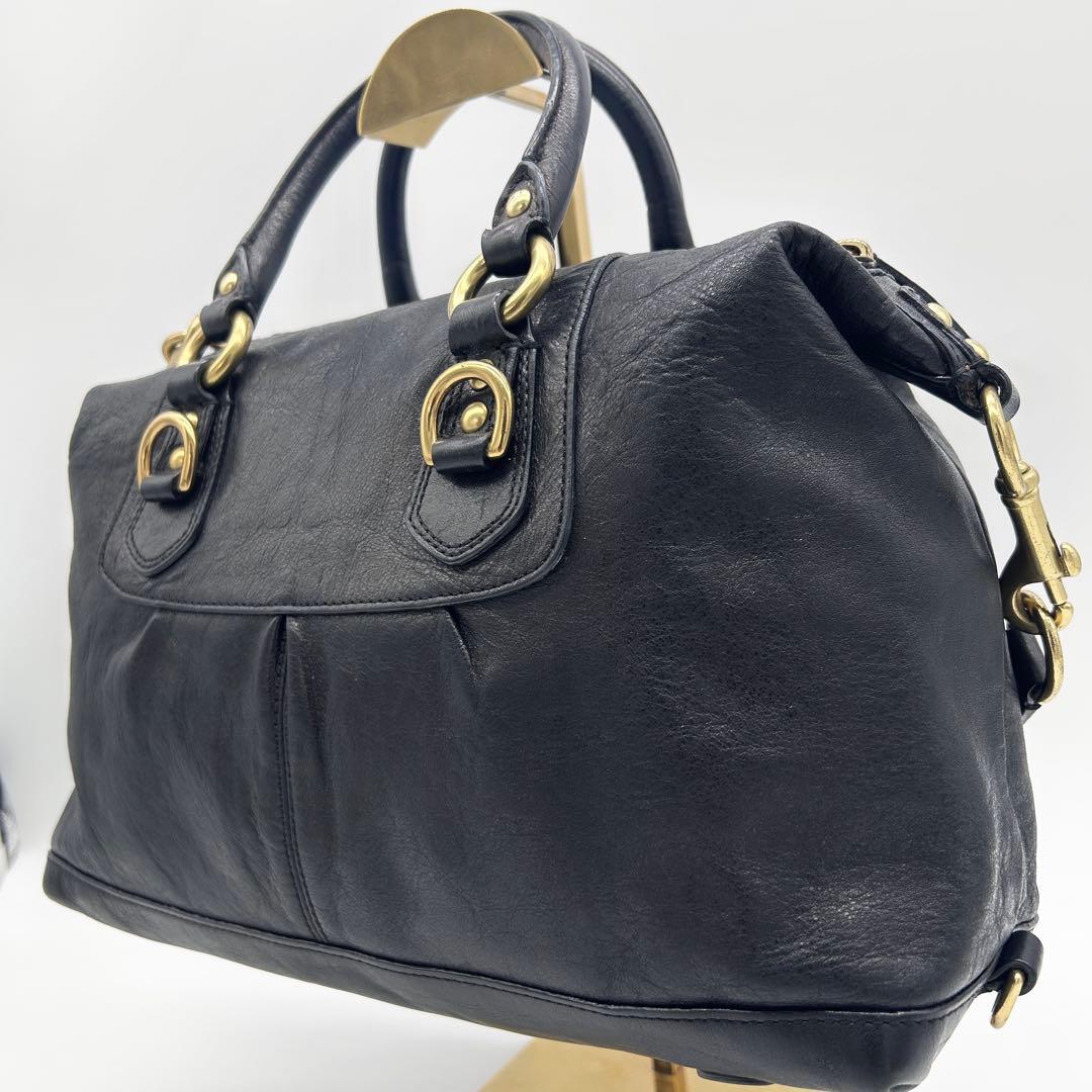 A978 美品 コーチ シボ革 レザー 2way ハンド ワンショル 黒 金具G