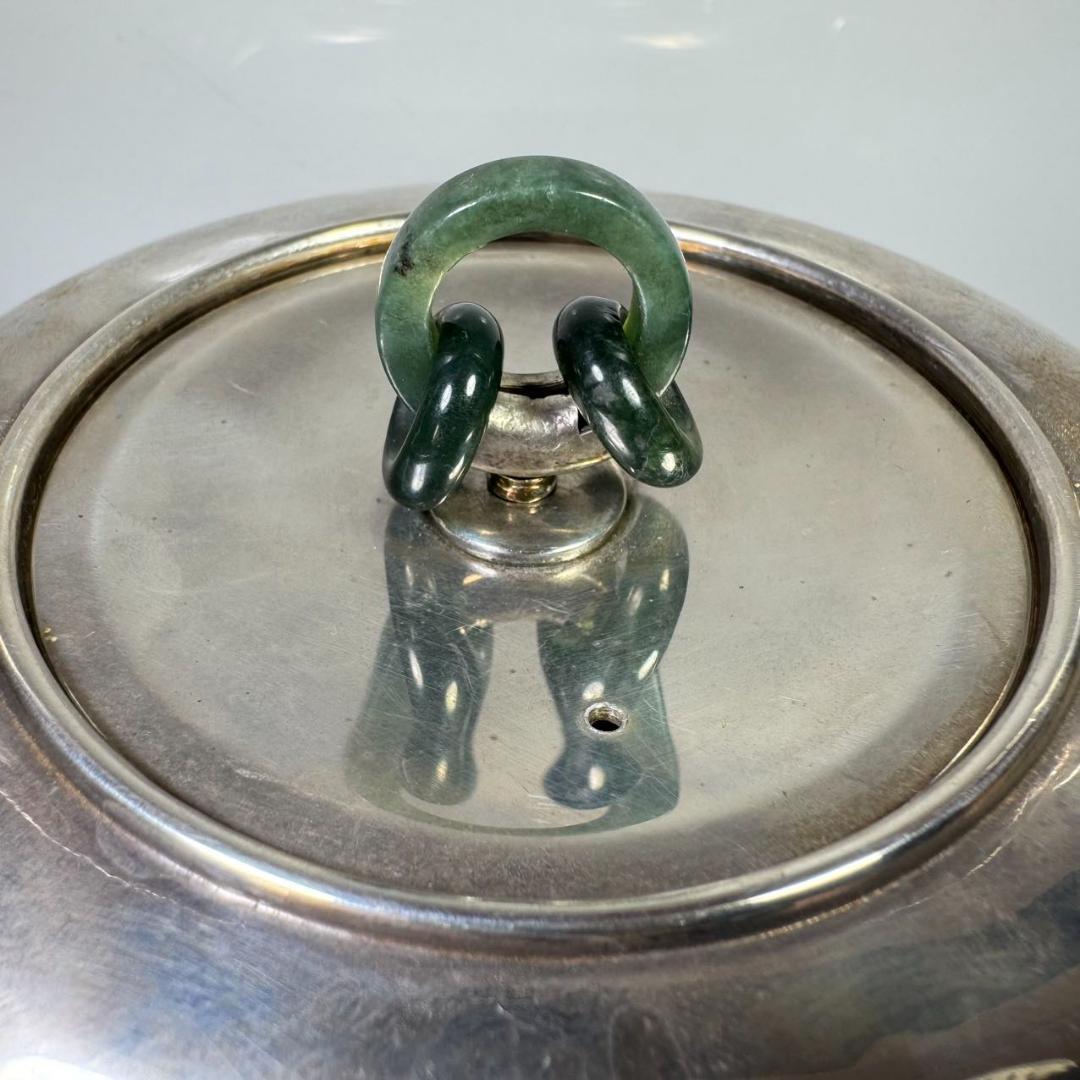 純銀製 蔵六 湯沸 貴石摘 銀瓶 箱付 古美術品 純銀保証 湯沸 やかん