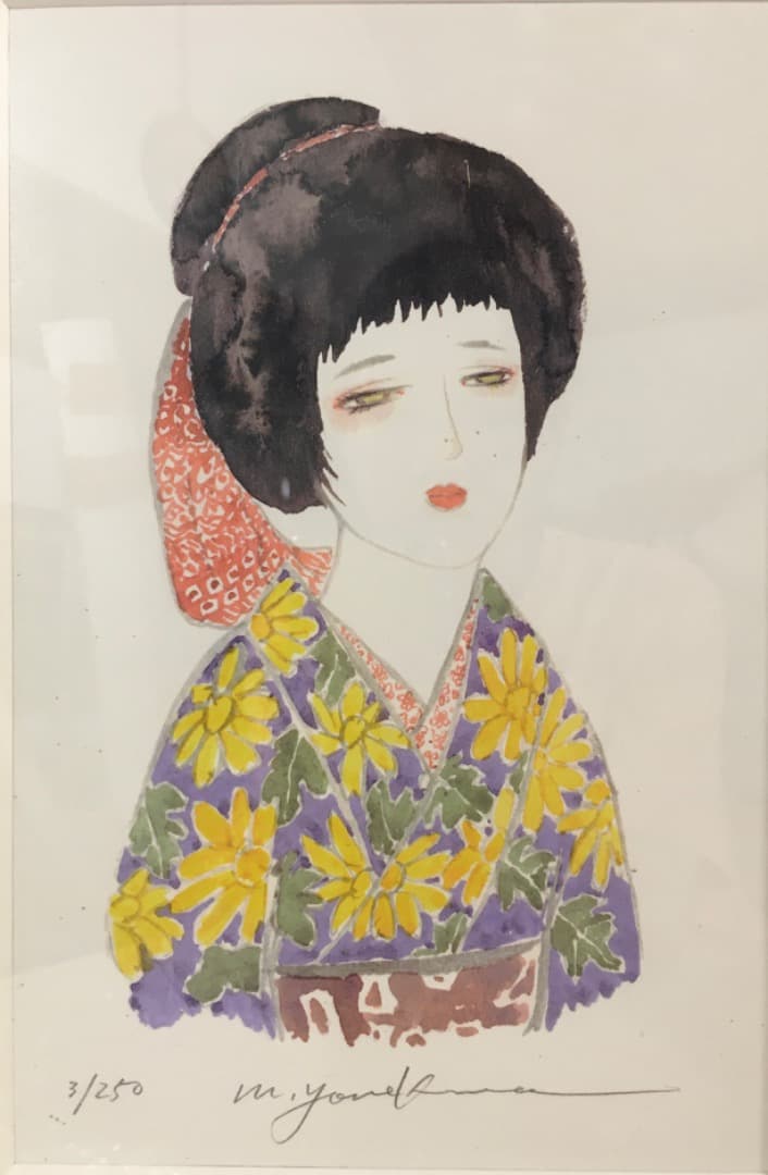 ○ 米倉斉加年「秋を待つ少女」 3/250 印刷作品 直筆サイン 真