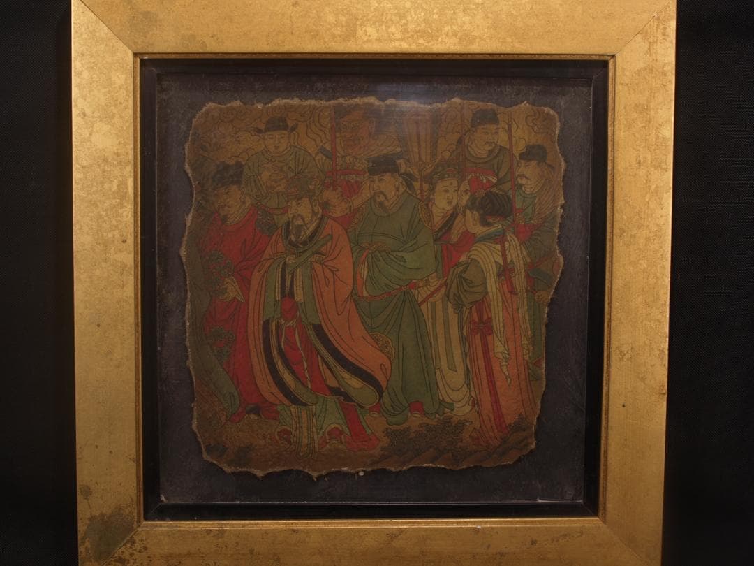 中国唐時代　敦煌莫高窟壁画 彩絵　人物像 発掘品 AK1735A1-5