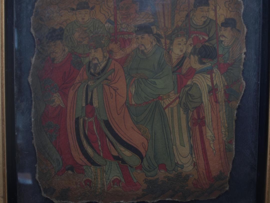 中国唐時代　敦煌莫高窟壁画 彩絵　人物像 発掘品 AK1735A1-5