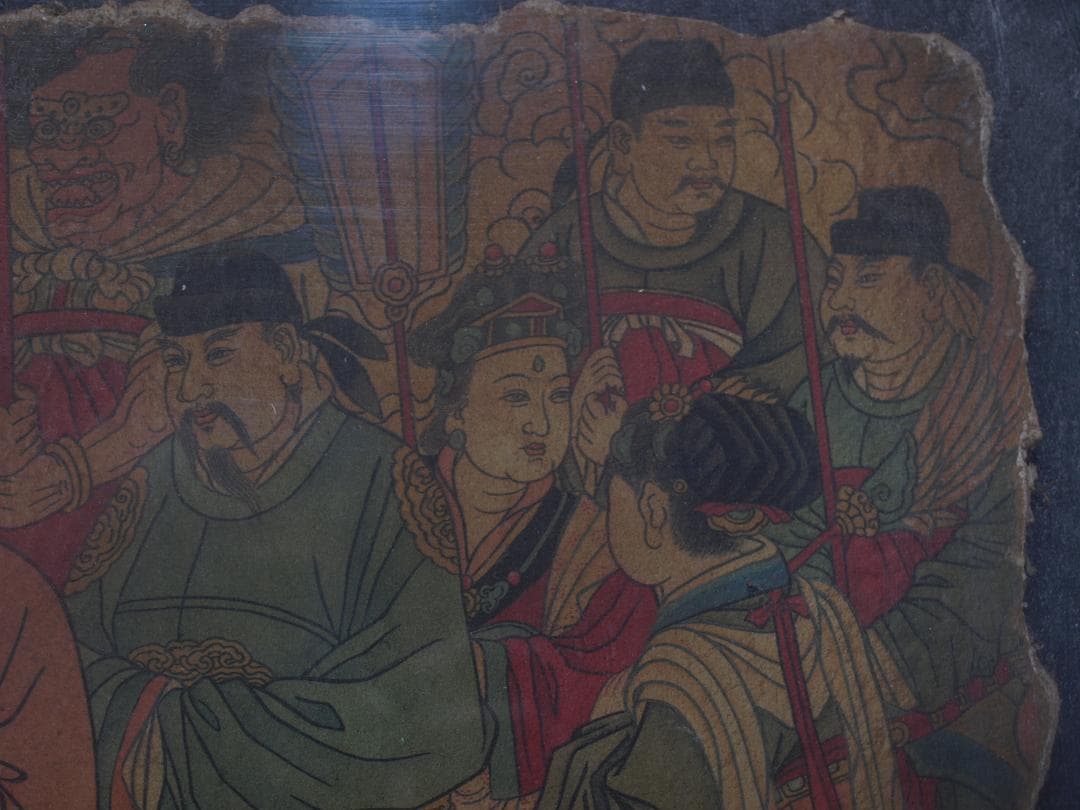 中国唐時代　敦煌莫高窟壁画 彩絵　人物像 発掘品 AK1735A1-5