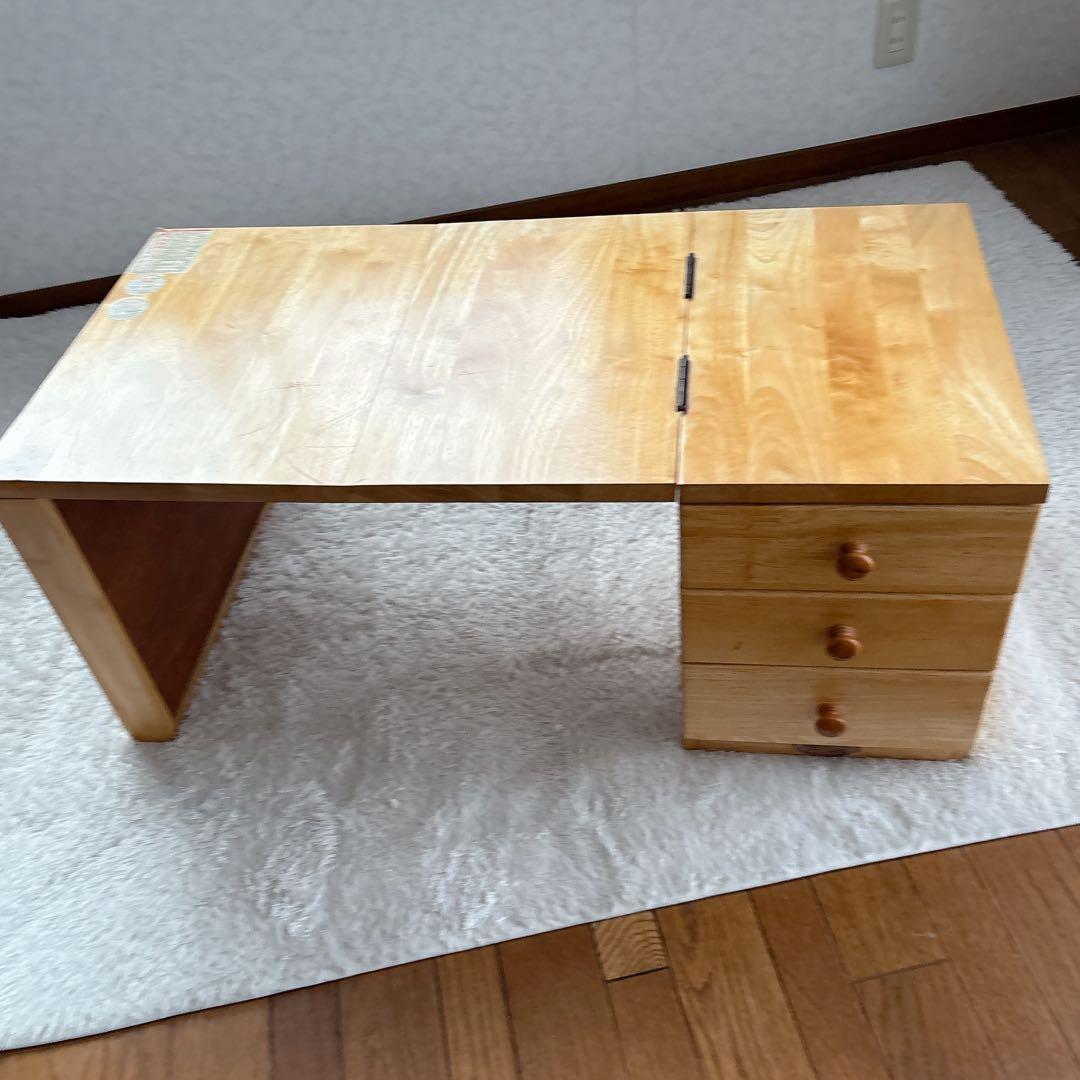 折り畳み】文机 机 座卓 作業台 花台 木製 ナチュラル 引き出し付き