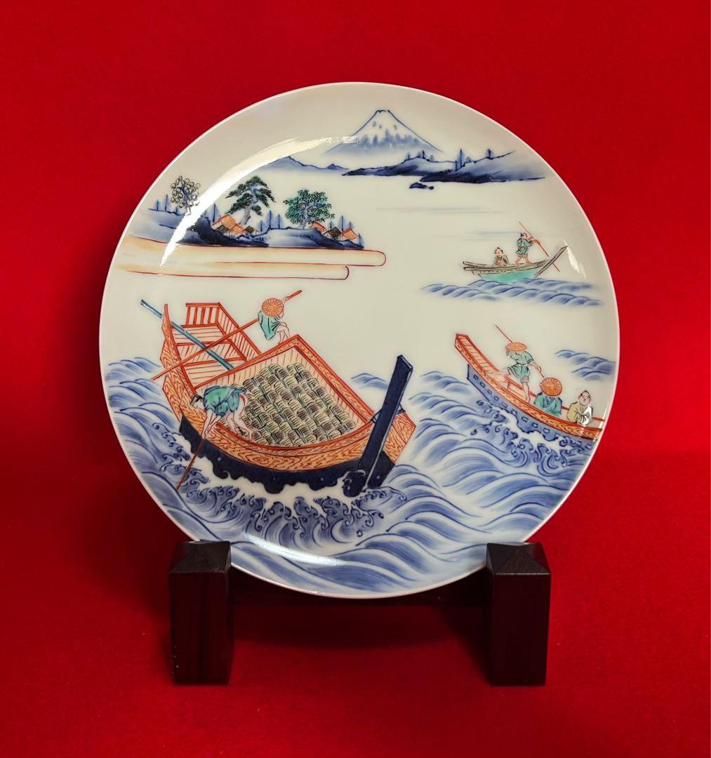 古美術 富嶽三十六景 武陽佃島 今右衛門作 飾り皿 木箱付き