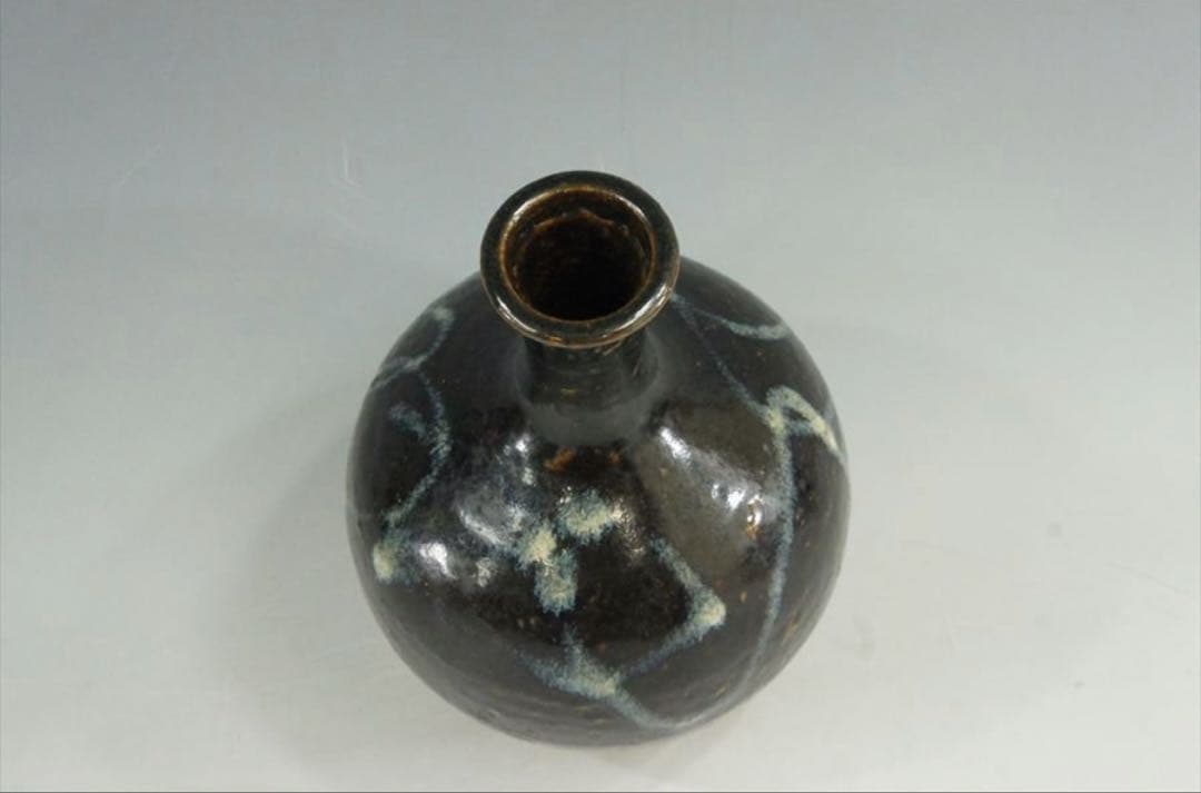 花器 古唐津 武雄系 素麺手 黒釉 茶道具 懐石 茶道 徳利 花入 骨董 古