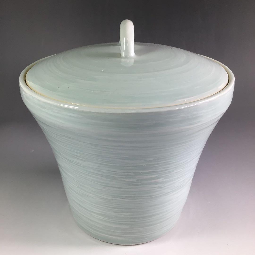 R683 水指 『石崎光四郎造』『青白磁』『末広水指』 共箱 茶道具