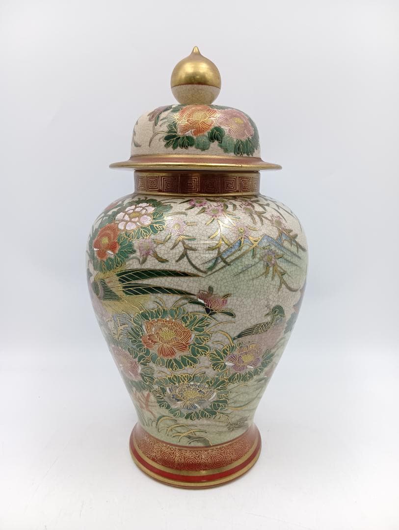 薩摩焼 蓋つき壺 高さ46㎝ 色絵金彩花鳥文様 花瓶 花器 - メルカリ