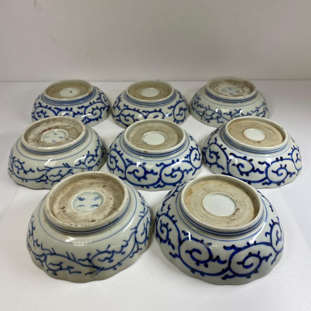 古伊万里 染付みじんこ膾皿16枚 木箱 幅14.8㎝東Y7-0314☆2Fトヒサ