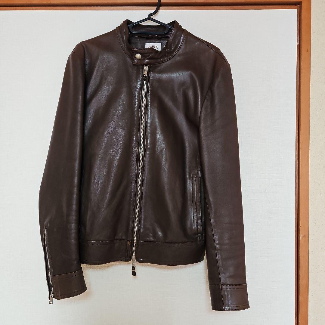 サイズ44】EMMETI JURI ブラウンレザーシングルライダースジャケット
