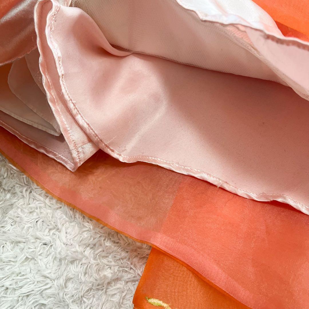 AIMER カラードレス カクテル 刺繍 花柄 フラワー　チュール オレンジ 9