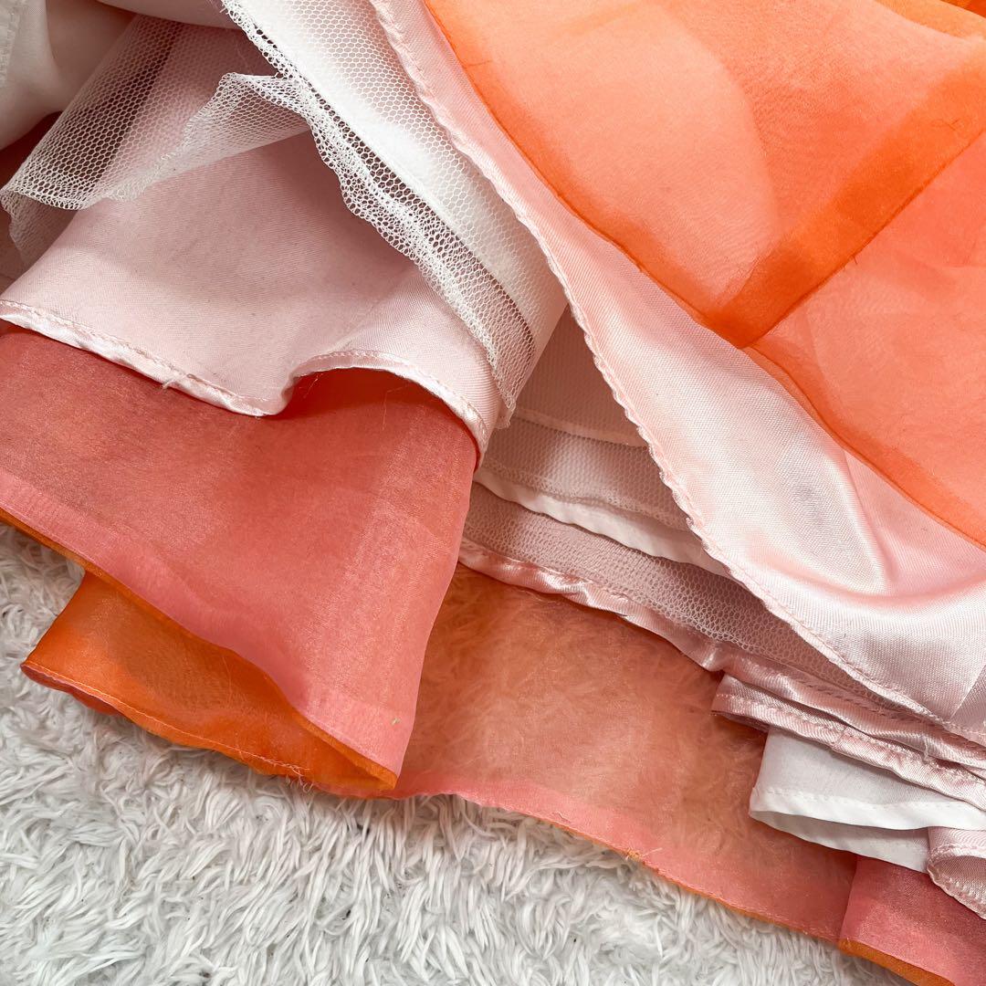 AIMER カラードレス カクテル 刺繍 花柄 フラワー　チュール オレンジ 9