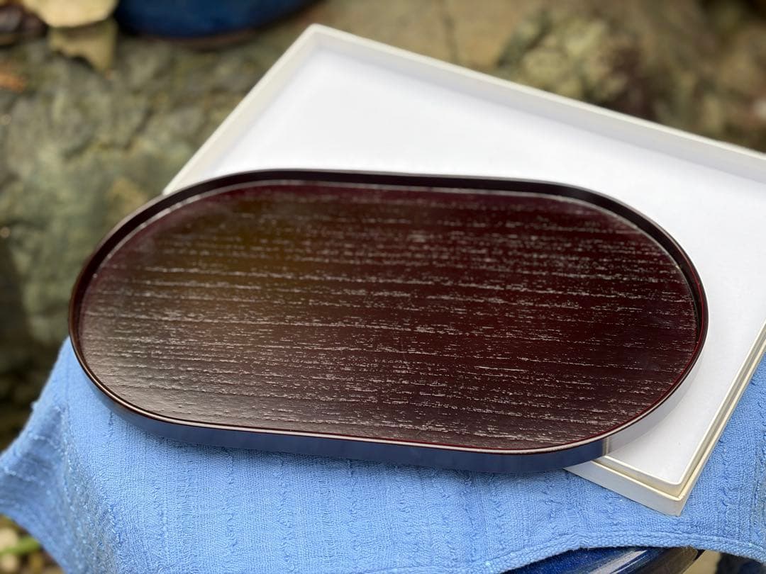 （まとめ買い希望）漆塗りダークブラウン楕円形盆