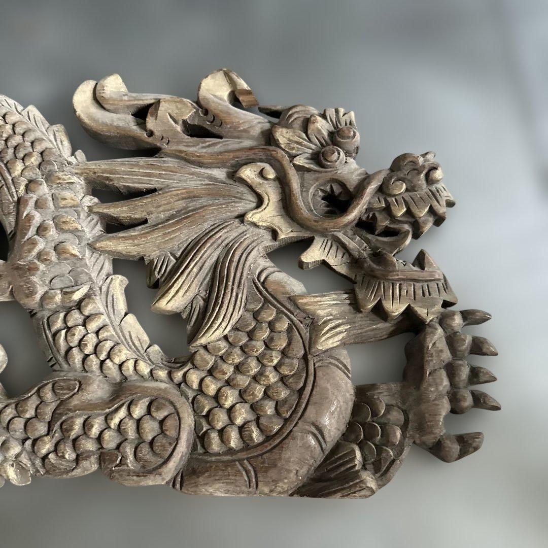 ヴィンテージ 木製龍ドラゴン彫刻