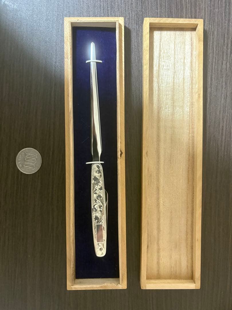 藤本保広工房 #21 純銀製ペーパーナイフ Fウィング刻印 桐箱付 藤本保広