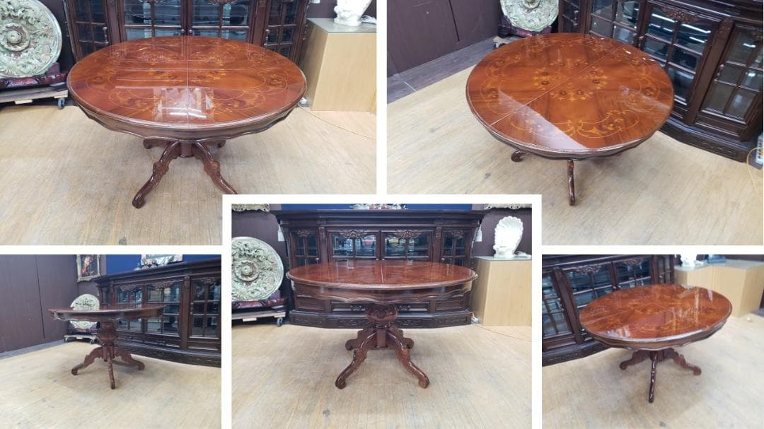 sh0꒰•ི̫͡ુ•ྀૂ꒱　イタリア製　猫脚　象嵌細工　ラウンドテーブル