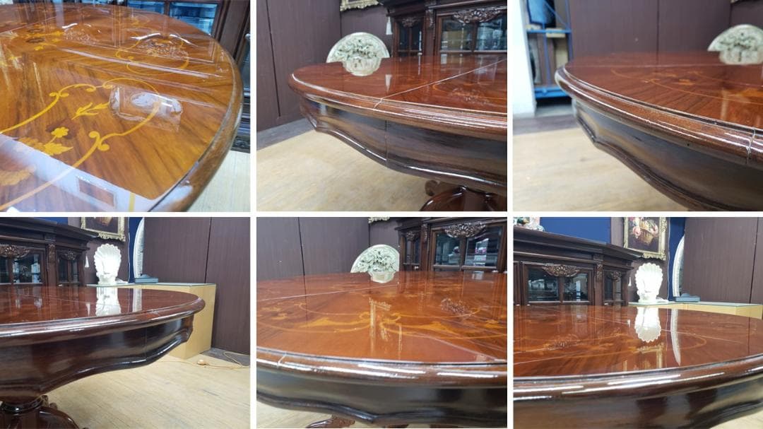 sh0꒰•ི̫͡ુ•ྀૂ꒱　イタリア製　猫脚　象嵌細工　ラウンドテーブル