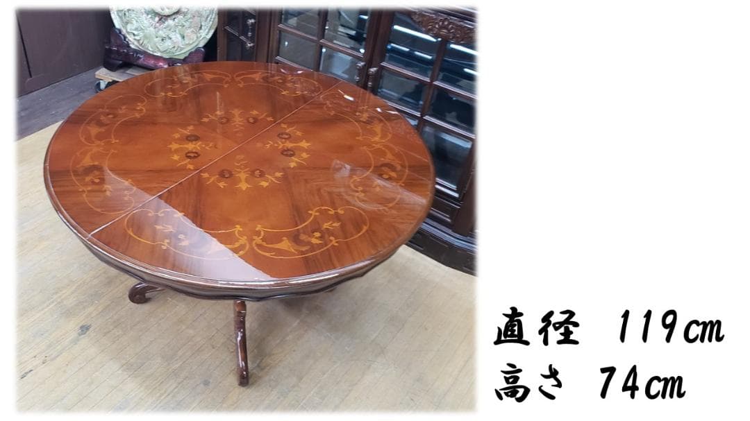 sh0꒰•ི̫͡ુ•ྀૂ꒱　イタリア製　猫脚　象嵌細工　ラウンドテーブル