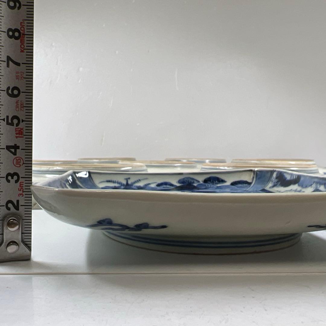 江戸後期 古伊万里 染付角皿12枚 幅約14~14.5㎝