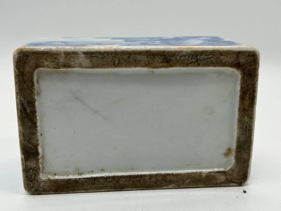 時代　染付山水紋蓋物　送料込み0410