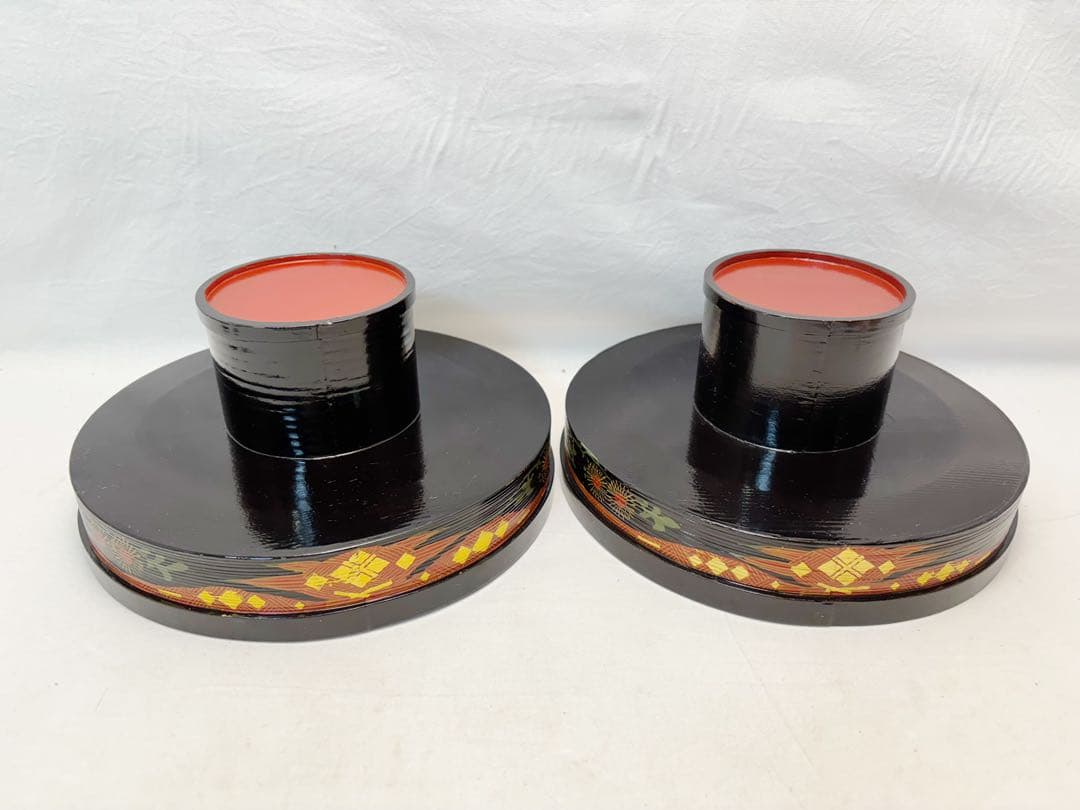 茶道具 今日庵好 柳菴 木製 渦蒔絵 獨楽 菓子器 高杯 2客組 おしゃれ