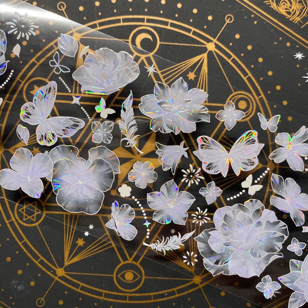 9167】海外 マステ 巻 貝殻光マスキングテープ お花系 半透明 紫