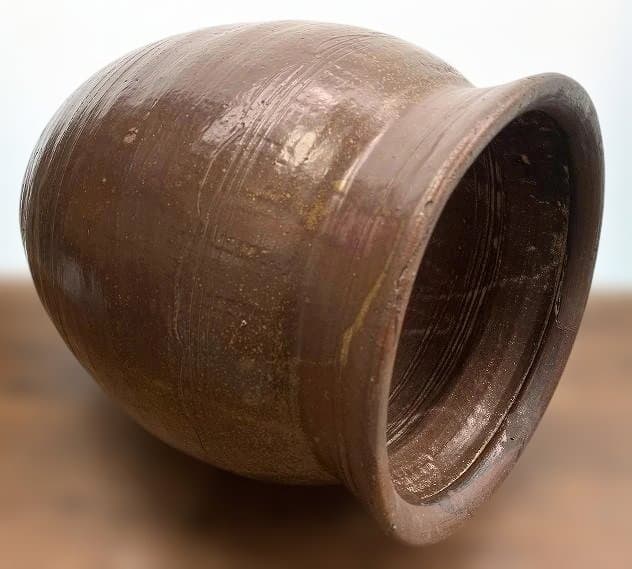 釉薬の美しい水瓶 古い唐津の焼き甕 古民具 和庭園 高さ38cm