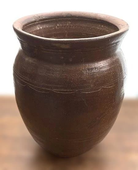 釉薬の美しい水瓶 古い唐津の焼き甕 古民具 和庭園 高さ38cm