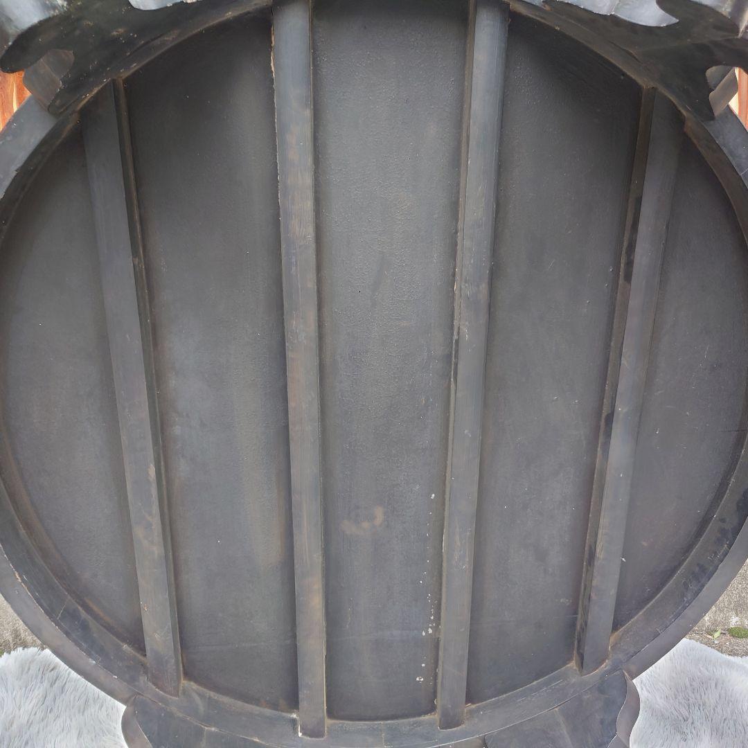 送料込 卓 鯉 木彫り アンティーク家具 直径120cm