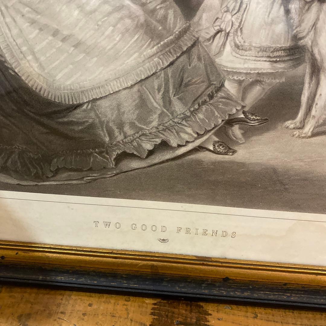 犬と親子/TWO GOOD FRIENDS 額入り リトグラフ