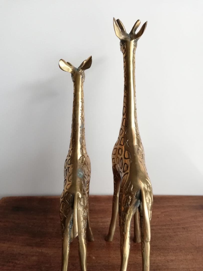 ビンテージ 真鍮 キリン オブジェ 2頭 親子 麒麟 ブラス 置物