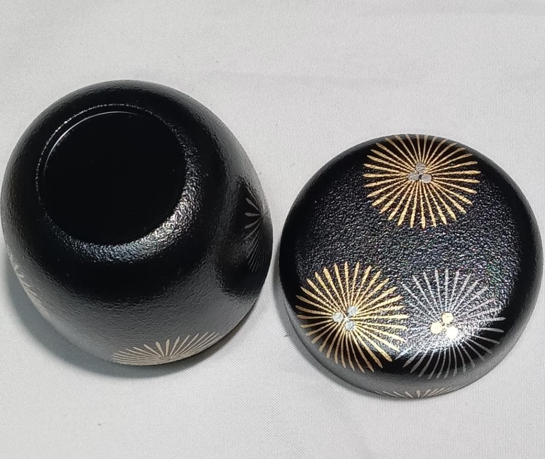 茶道具 加賀山中塗蒔絵師 筑城筑良作 叩塗唐松蒔絵中棗 超美