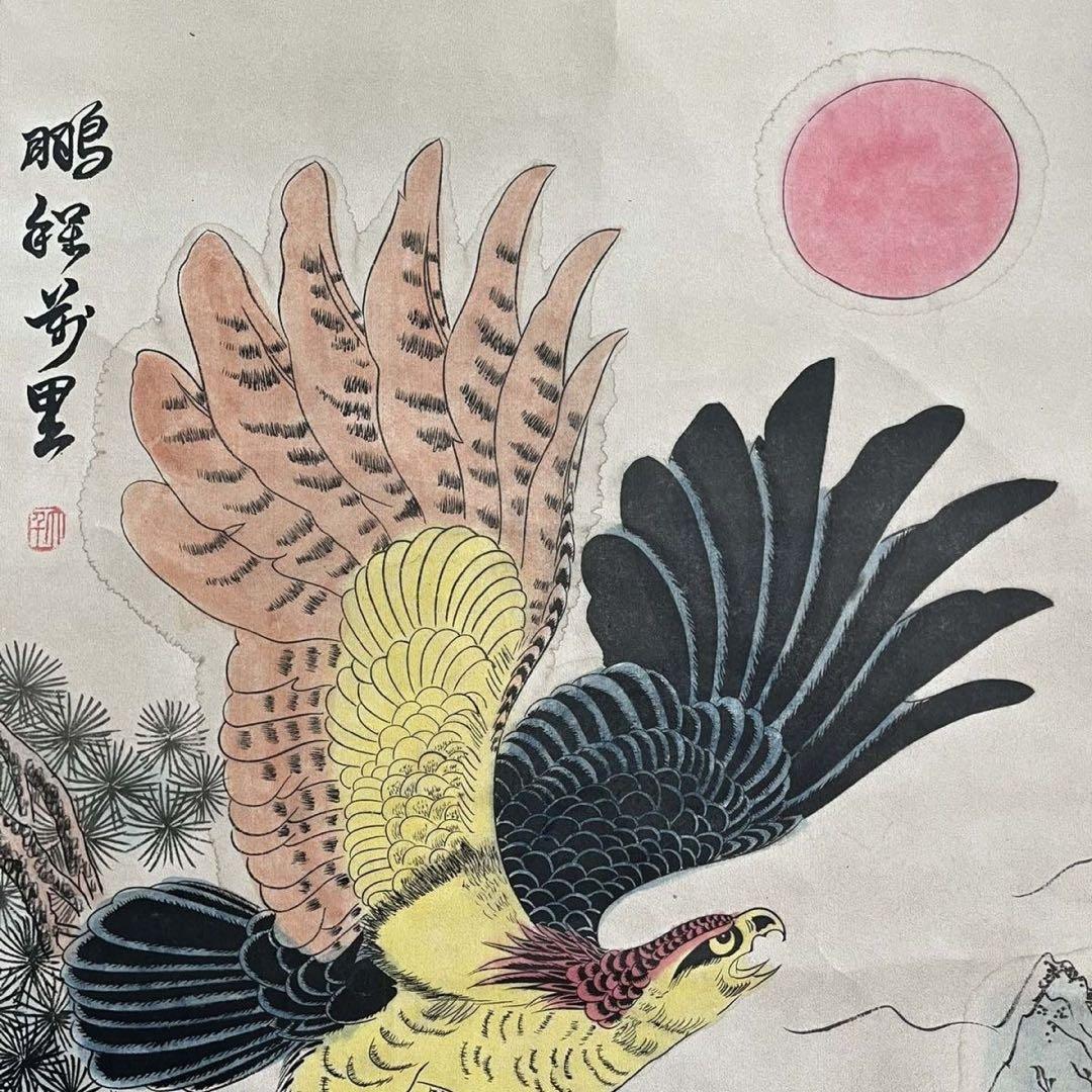 掛軸】花鳥図「鵬程万里」仿古中堂／工芸巻物 書画風インテリア