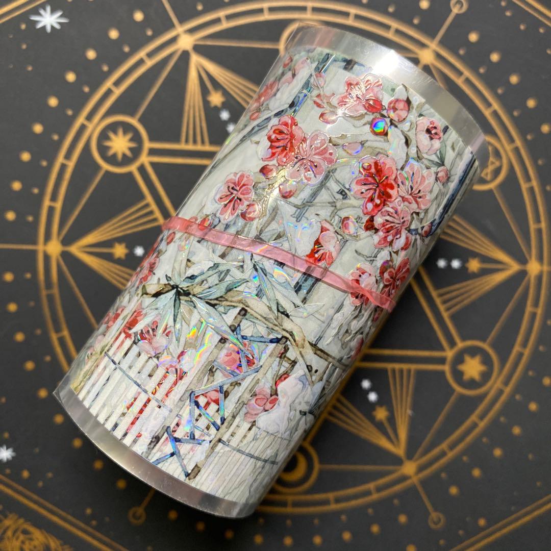 9010】海外 マステ 中古巻 貝殻光マスキングテープ 梅 冬景色 背景系