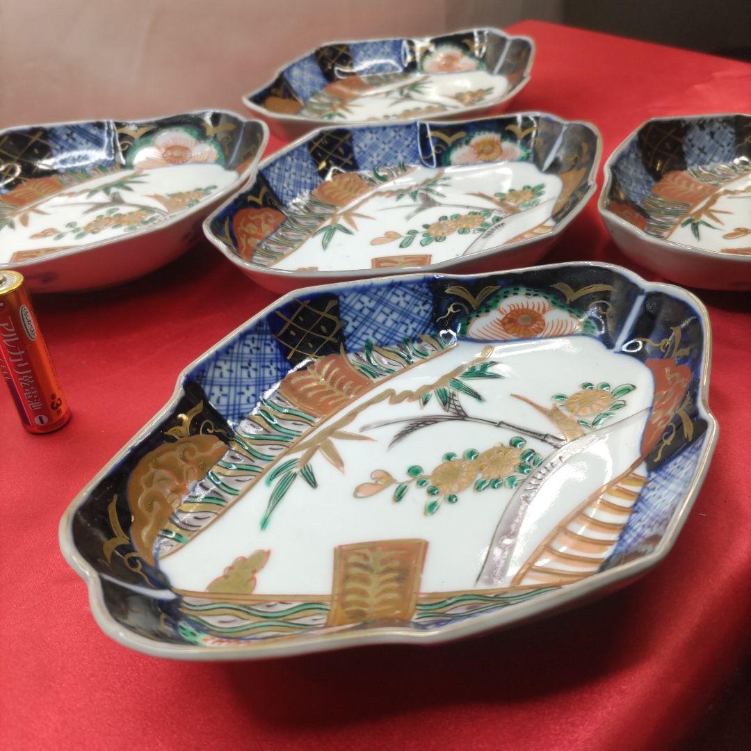 有田焼 伊万里焼 古伊万里 金彩 色絵 小皿 菱皿 角皿 刺し身皿 5客