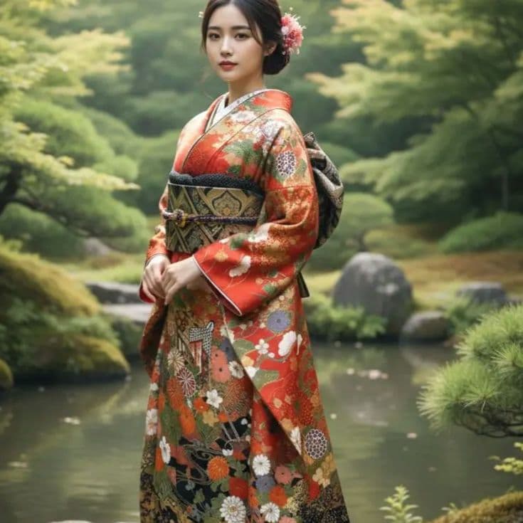 振袖フルセット(7点)・成人式・古典柄・金彩加工・胴裏正絹・高級