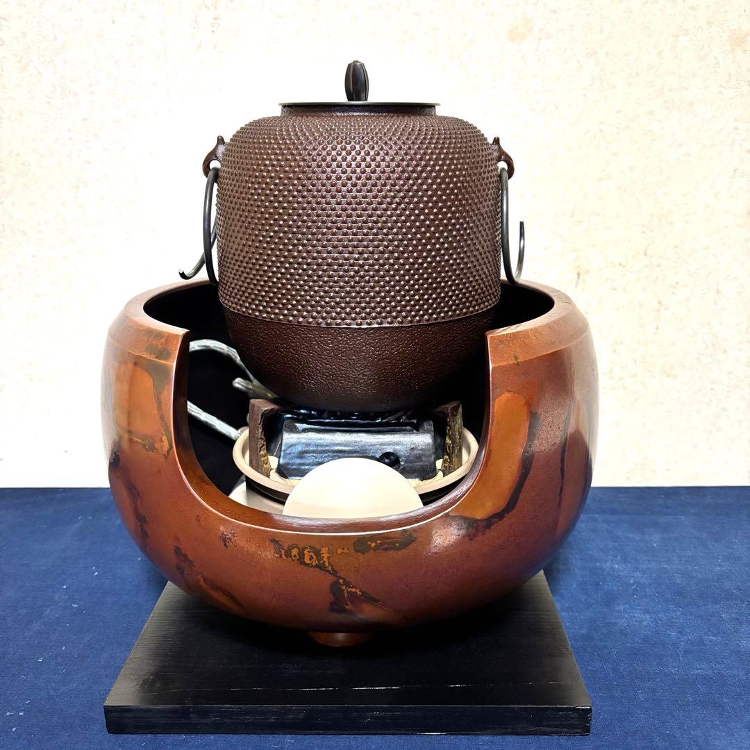 人間国宝敬典/焼色面取風炉/茶釜/風炉/電熱器/電熱器/敷板/底瓦/香入