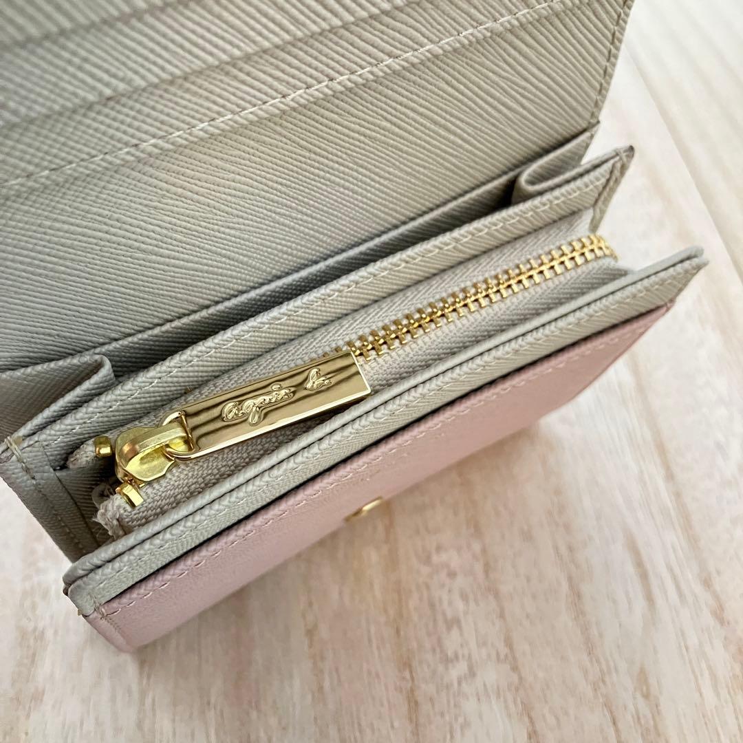 訳あり 未使用 アニエスベー QAW05-01 二つ折り財布 ピンク ベージュ