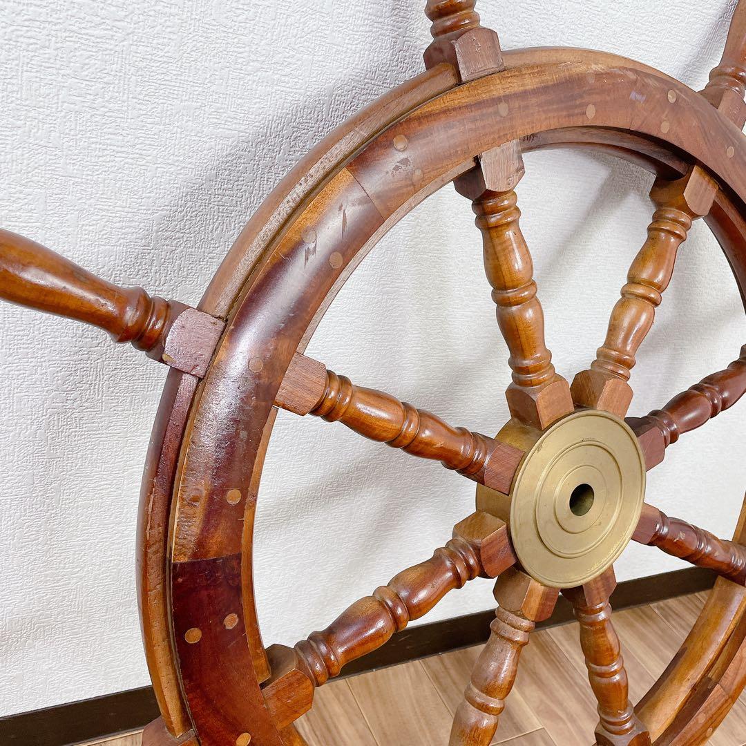 レトロ船 舵 かじ インテリアお洒落バー レストラン木製約60cm